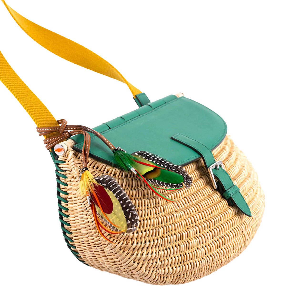Hermes Wicker Fish Basket Crossbody, Vert Vertigo Swift with Palladium Hardware